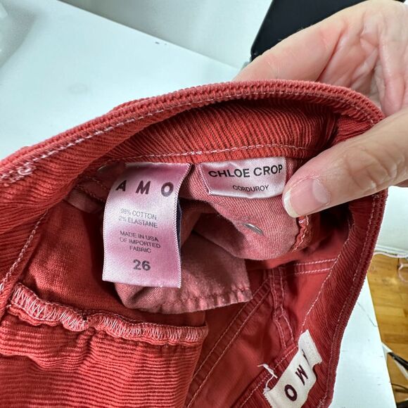 AMO The Chloe Rust Red Corduroy Straight Leg Crop Pant Trousers Washed Red 26 - Picture 9 of 14